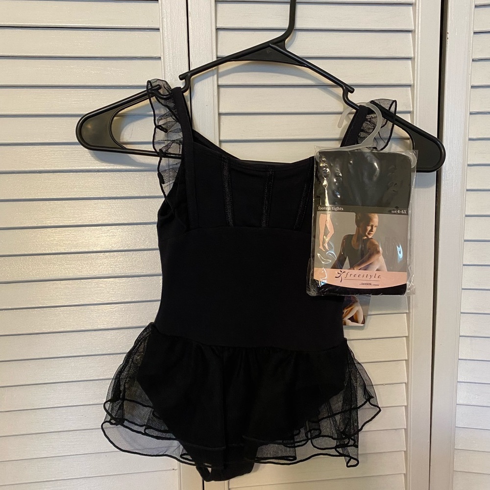 Size XS (4/5) black leotard/tights set